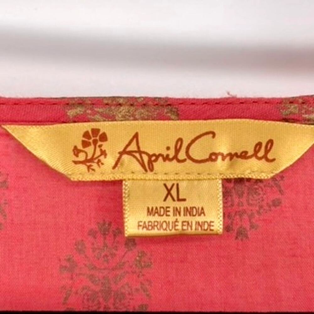 Vtg April Cornell Coral Pink & Metallic Gold Maxi Dress- Size XL Boho - Hippie - Picture 8 of 8